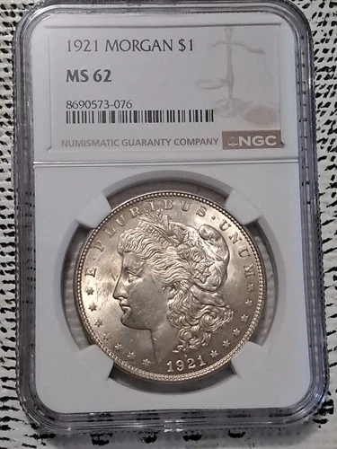 1921-P  $1  MORGAN SILVER DOLLAR  "PHILADELPHIA"  NGC MS62