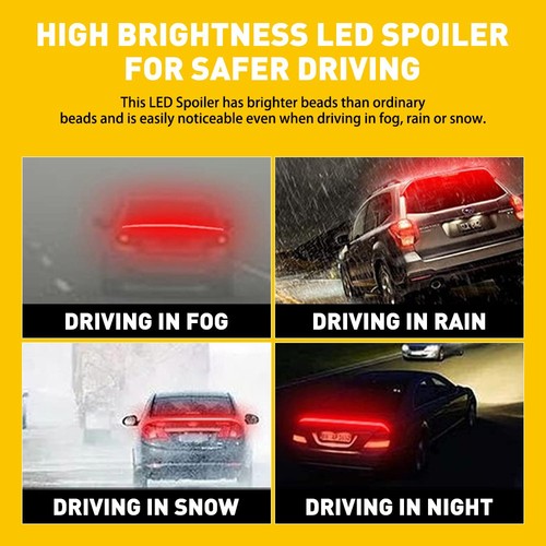 Carbon Fiber Car LED Tail Brake Light Strip Rear Spoiler Lip Trim Universal New - Picture 5 of 14