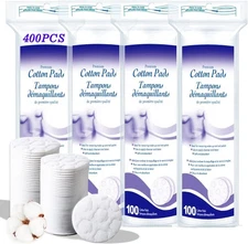 Premium Cotton Pads for Face, 400 Count Round Makeup 100 (Pack of 4) 