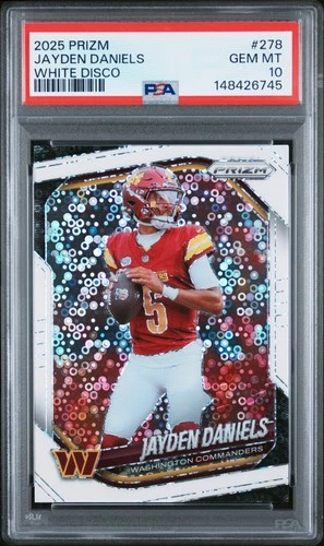 2025 PANINI PRIZM WHITE DISCO #278 JAYDEN DANIELS PSA 10