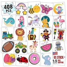 408 PCS Kids Tattoos for Party Supplies, Individually Wrapped Sheet Mixed