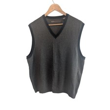 Vintage Perry Ellis Sweater Vest Mens XL Gray Wool 90s Preppy Neutral Pullover