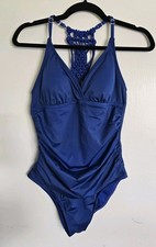 JANTZEN Blue Macrame Back One Piece Swimsuit Sz 8 