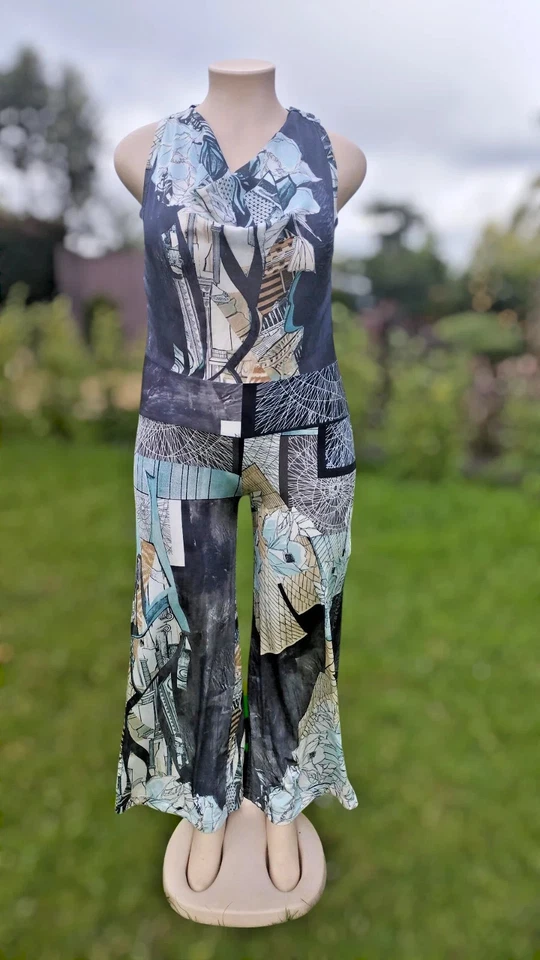 Pantalones para mujer Save The Queen de pierna ancha mono mezcla de seda estampado abstracto talla XXL Foto 2 de 4