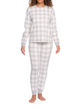 LOFT Thermal Pajama Set Women s Medium Gray White Plaid Jogger NEW