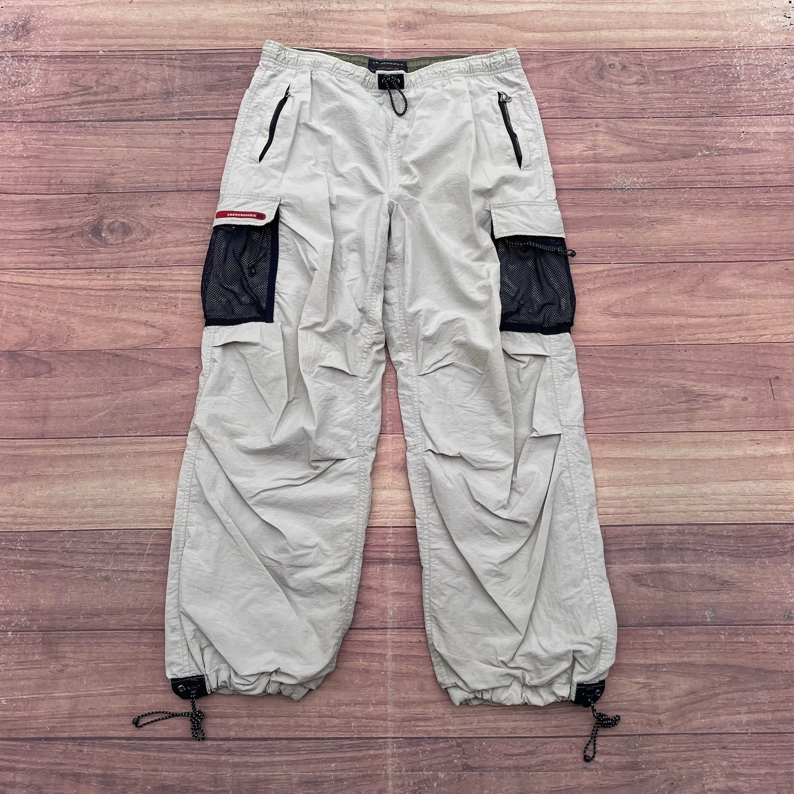Vintage Y2K Abercrombie Fitch Beige Pants Men's Size M Paratrooper Cargo Mesh