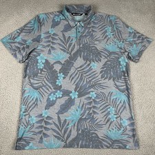 Travis Mathew Polo Shirt Mens Extra Large Gray Golf Floral Short Sleeve Casual