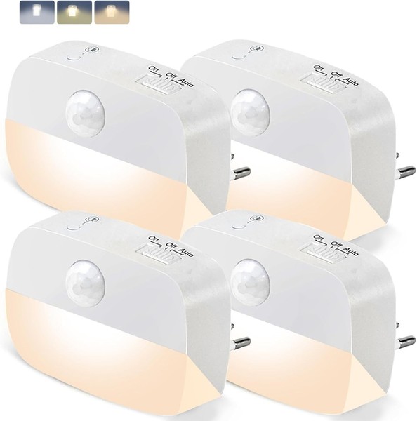 Nachtlicht Steckdose Mit Bewegungssensor 4 StüCk Warmweiß Led Helligkeit-image