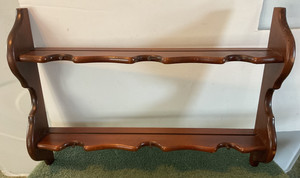 Vintage Wooden DISPLAY SHELF 6-Hook Tea Cup &Saucer Cottage Core Rack Wall Mount