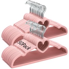 50 Pack Pink Velvet Hangers, Non-Slip Clothes Hangers with 360 Degree Rotatin...