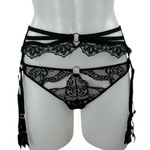 Aubade Women's Black Lace Sheer Corset Garter Belt Waist Cincher Lingerie Size M