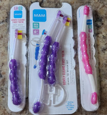 MAM Learn To Brush Baby Toothbrush Set 3 mo. 6mo. BPA Free Pink Purple Lot