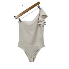 Carbon 38 Womens One Shoulder Ruffle Bodysuit Sz Small Off White