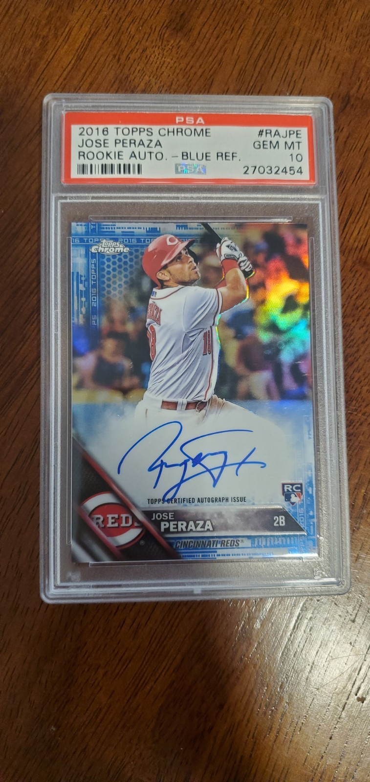 2016 Topps Chrome Jose Peraza Rookie Blue Refractor Auto #/150 PSA 10 RC POP 2