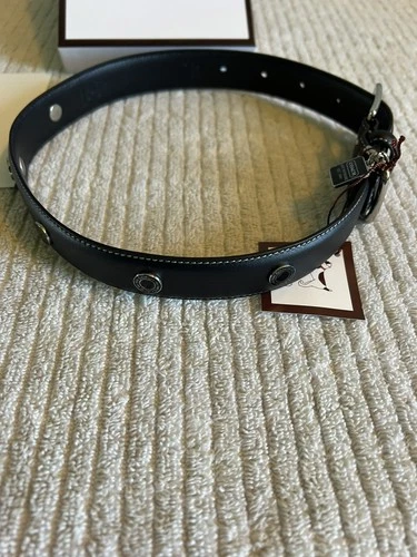 NOS Coach Dog Collar black leather large size with decor grommets