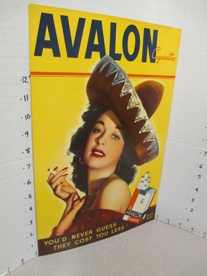 sombrero cigarette AVALON CIGARETTES 1940s store display poster sign pinup girl Mexican  sombrero