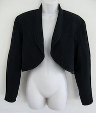 Saks Cropped black jacket 10 Dressy Open front Bolero Braided trim Alfred Sung