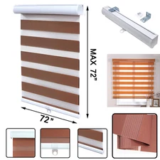 72" x 72" Brown Zebra Roller Blinds Cordless Dual Layer Shades Sheer or Privacy