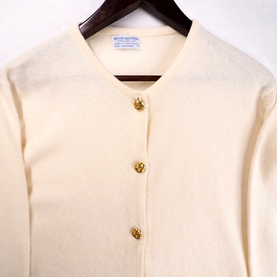 Vintage Brooks Brothers Cardigan Womens L Cable Ivory Cashmere  