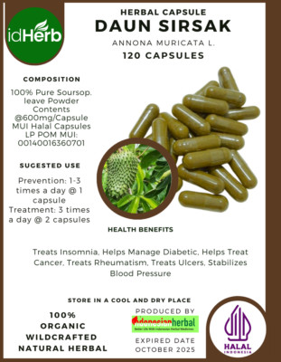 [idHerb] Herbal CAPSULES Annona Muricata L. Daun Sirsak Natural Organic Herbs