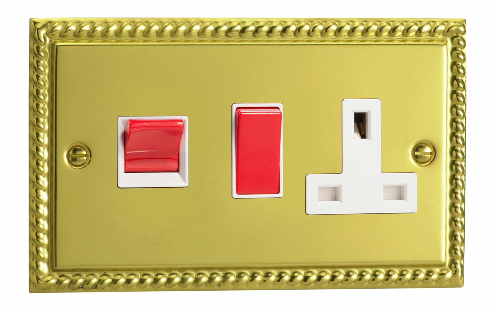 Varilight XG45PW Georgian Polished Brass 45A Cooker Switch + 13A Switched Socket