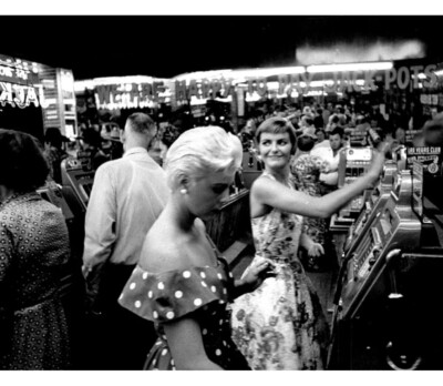 1950s LAS VEGAS Tourist Playing Slot Machines in a Casino Picture Photo 4x6