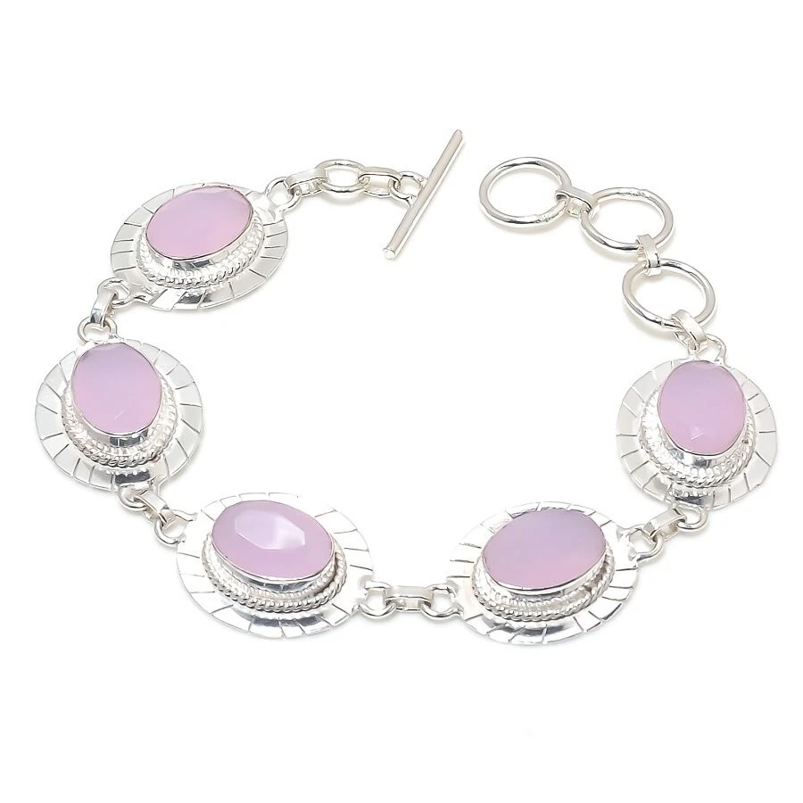 VALENTINO Bracciale gioiello argento sterling 925 fatto a mano pietra rosa quarzo misura 7 8
