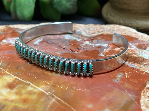 Rare Vintage ZUNI NATEWA Dash-Dot Petit Point Turquoise Sterling Silver Bracelet - Picture 7 of 13