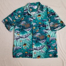 RJC Hawaiian Shirt Camp Ocean Life Fish Dolphin Vintage Made in USA Mens XL