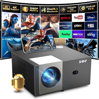 Android 11 & Elektrischer Fokus Smart Beamer Full HD XGODY Sail2 600ANSI Nativ