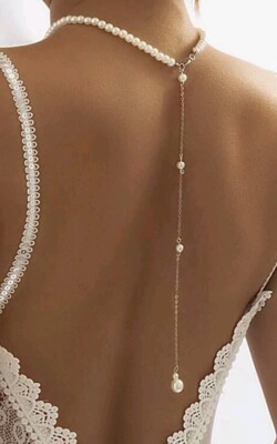 Bijou De Dos Collier Perles Blanches - Neuf Avec Étiquettes