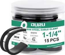 OURU 15pcs 1-1/4 Inch Stainless Steel Cable Clamps, Rubber Coated (Black, 32mm)
