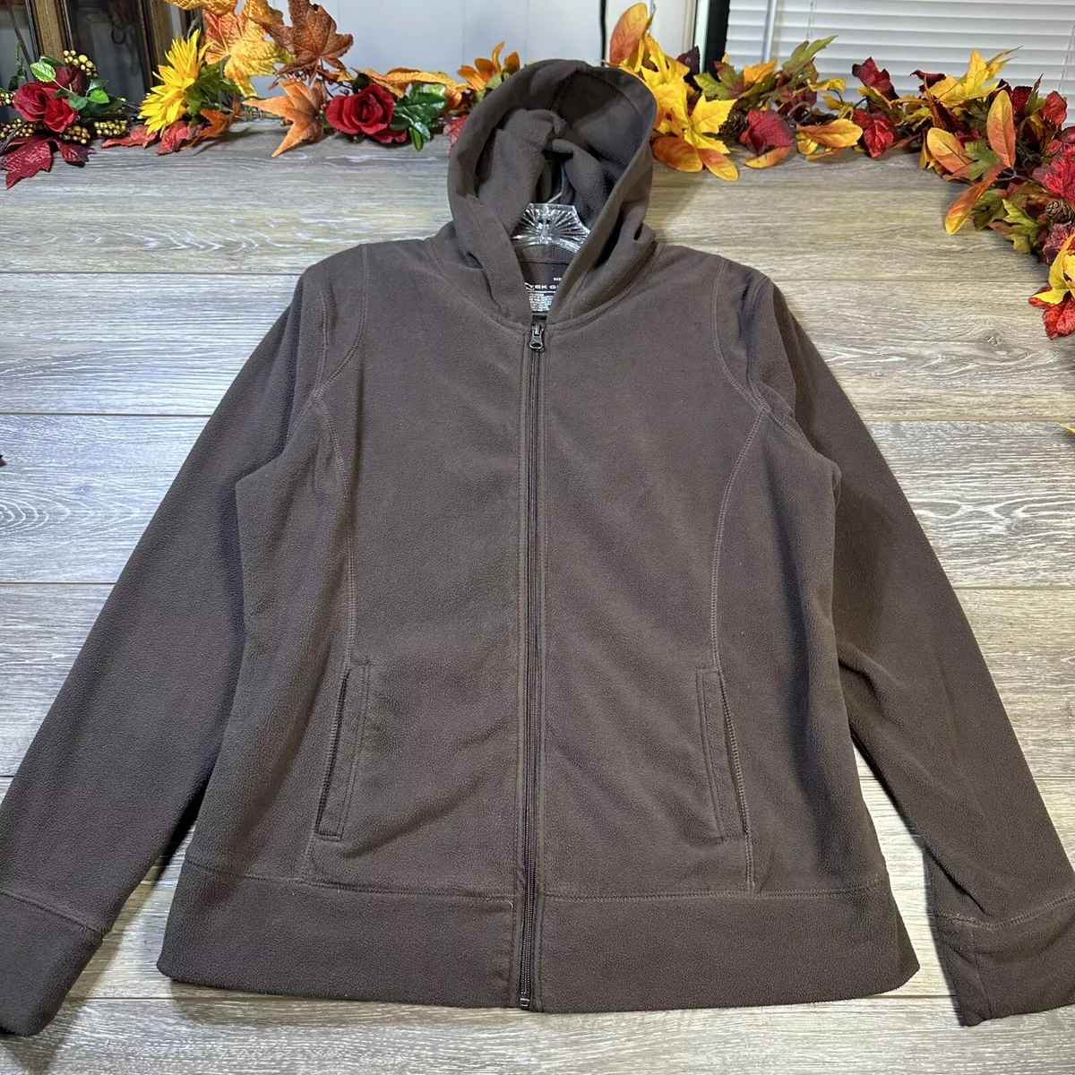 Tek Gear Sweatshirt Size Large Brown Hoodie, Pockets, Full Zip Womens Jacket