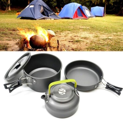 2-3 Person Kochtopf Camping Kochgeschirr Outdoor-Töpfe Bratpfanne Kettle Set