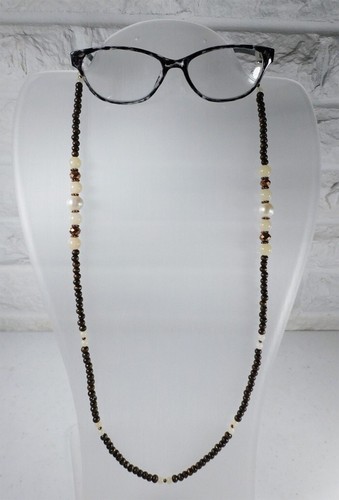 Eyeglass Sunglasses Wood Jasper Pearl Crystal Chain Retainer Handmade - Picture 4 of 4