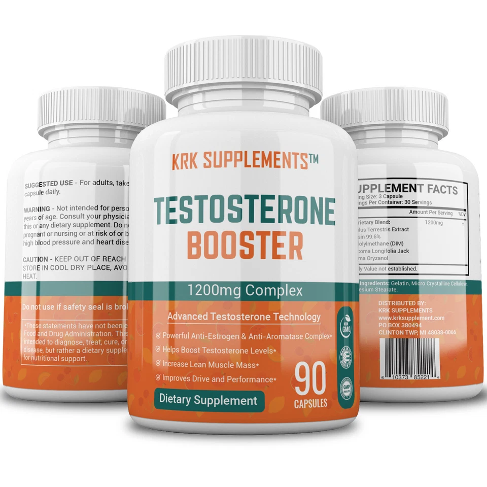 Potenciador de testosterona de 3 botellas de crisina baja prueba Boost natural Tribulus Terrestris Foto 4 de 4