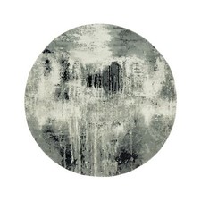 6' x 6' Obsidian Black Hand Knotted Abstract Wool and Silk Round Rug R90453