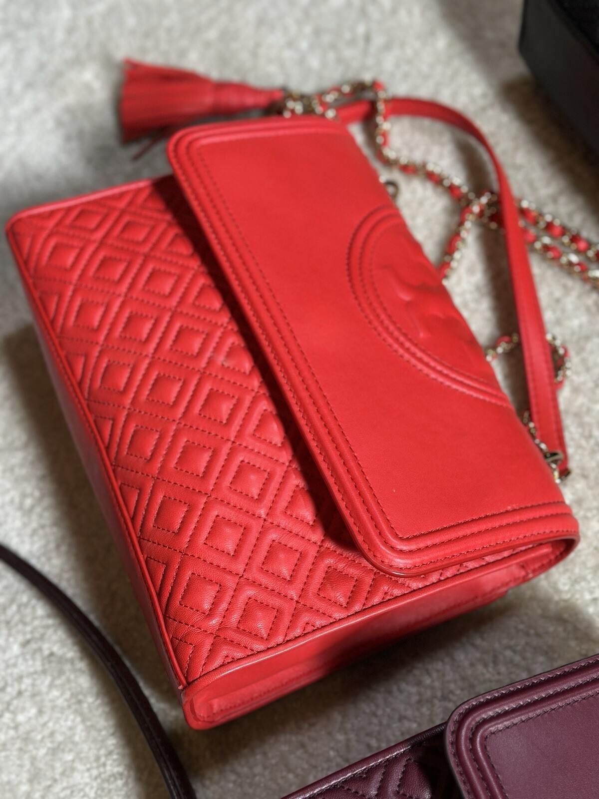 Tory Burch Fleming Convertible Shoulder Bag Quilted Logo Purse Handbag Lot image 8