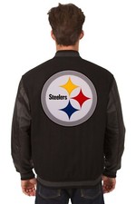 Pittsburgh Steelers Wool Leather Reversible Jacket Embroiderd Patch Logos Black