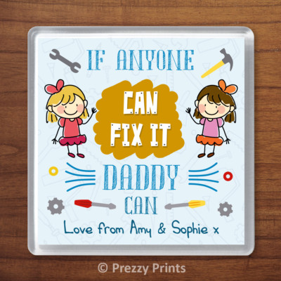 Personalised Gift Daddy Can Fix It Coaster From 2 Children For Dad Fathers Day