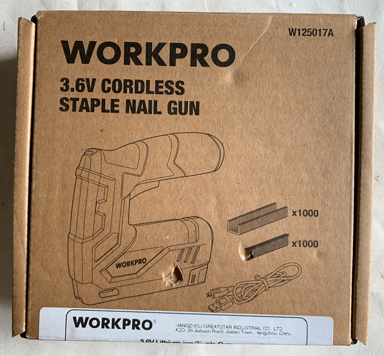 Workpro 3.6v Lithium-ion Cordless staple nail gun W125017A SEALED
