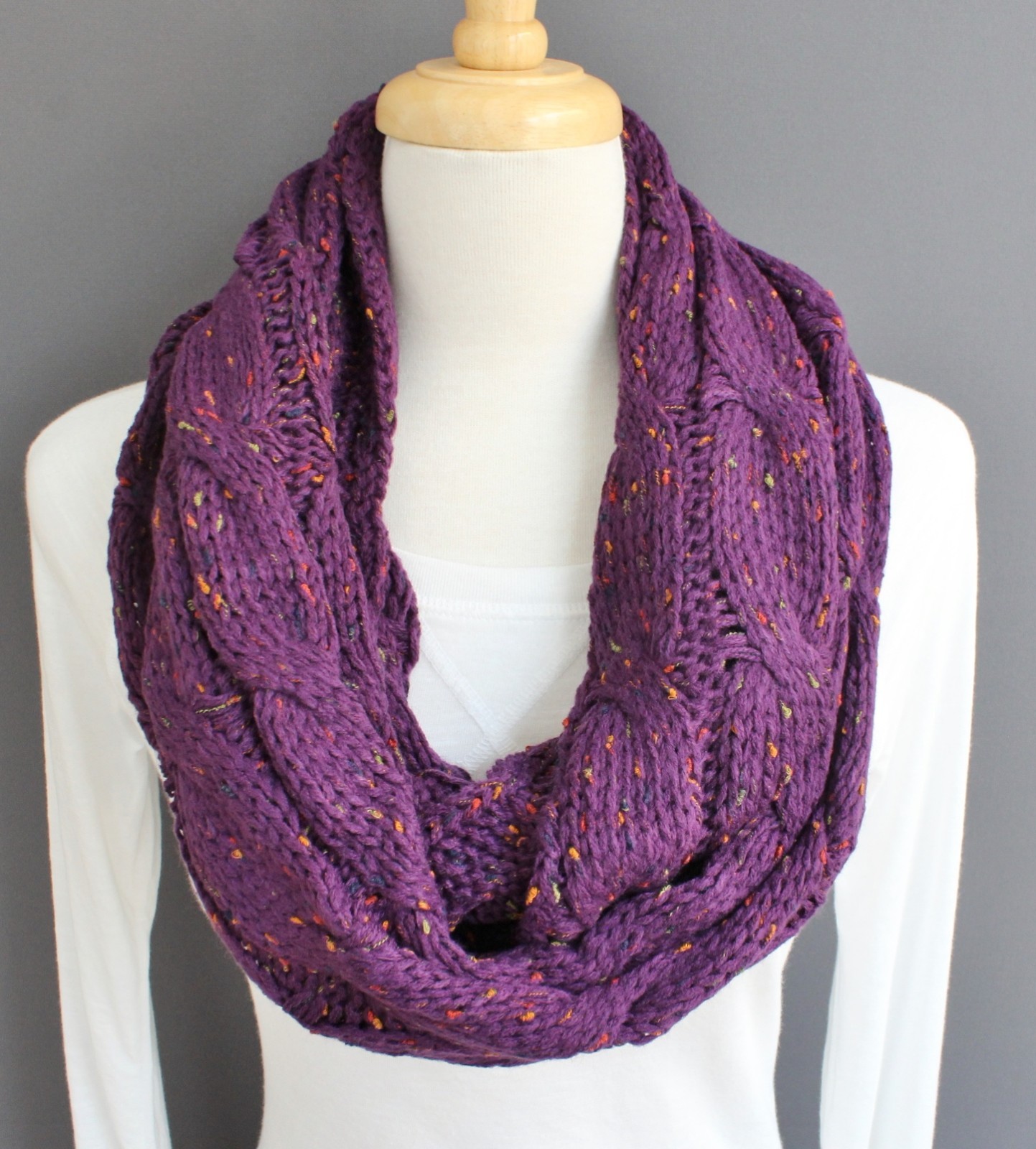 Purple chunky cable knit circle infinity endless loop long soft scarf ...
