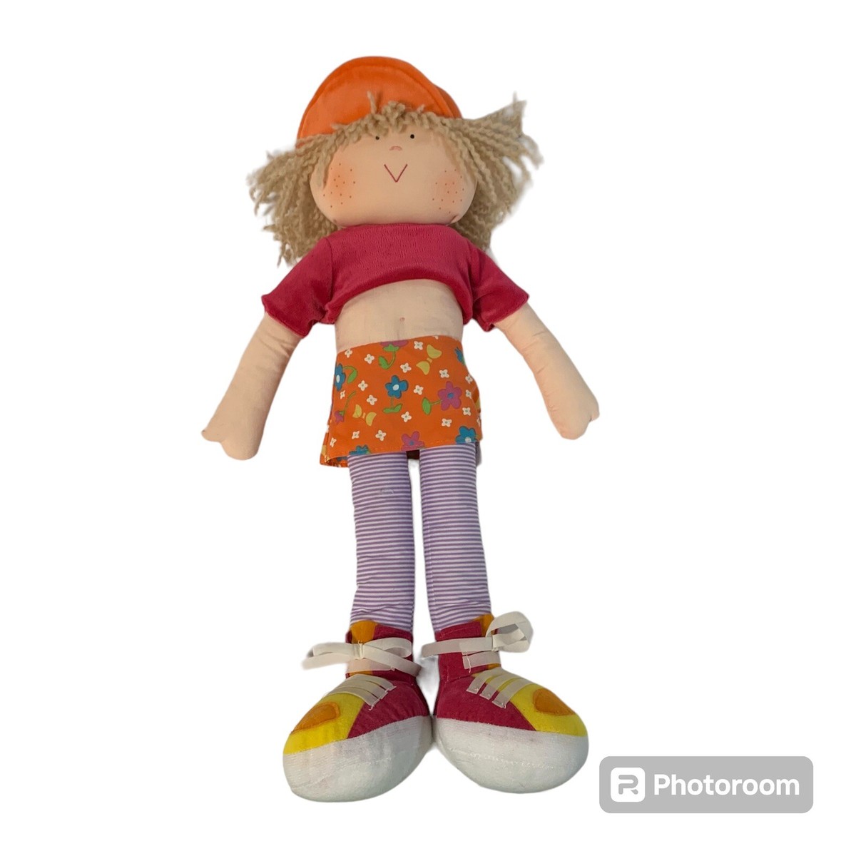 2000 WACKY KIDS Girl Tomboy 19” Plush Toy Doll Red Shirt Orange