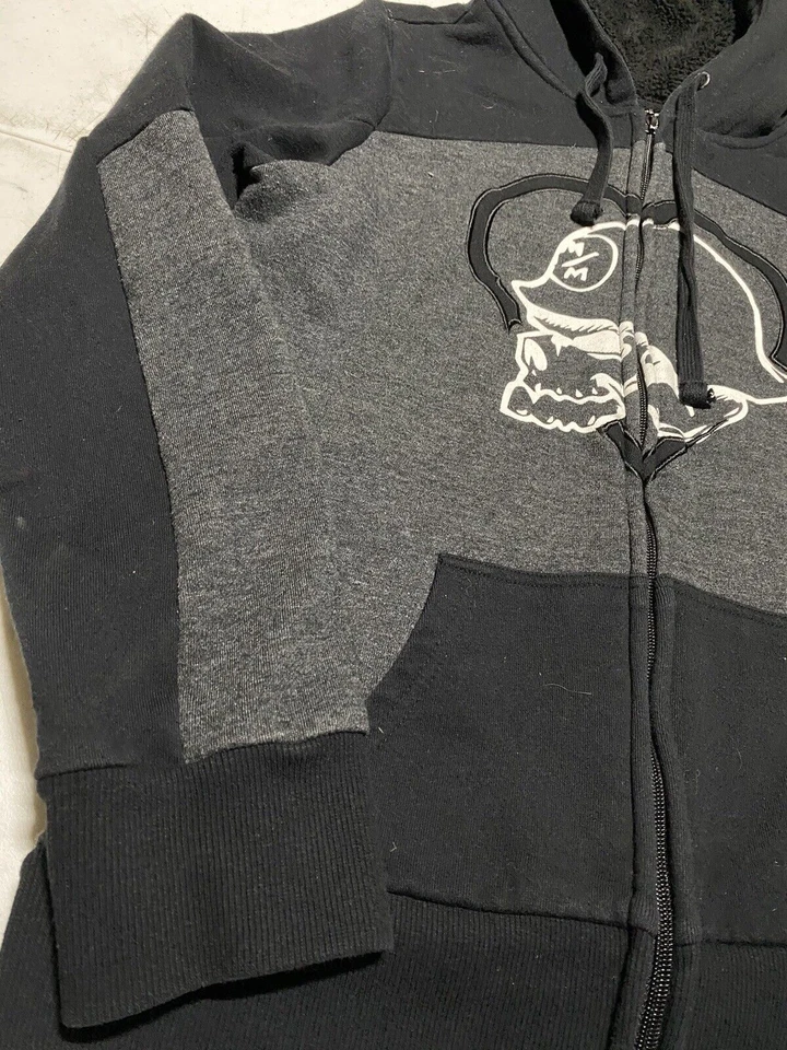 Y2K 金属 Mulisha 连帽衫女式 L 黑色全拉链头骨垃圾 AC7 — 第 2/4 张图片