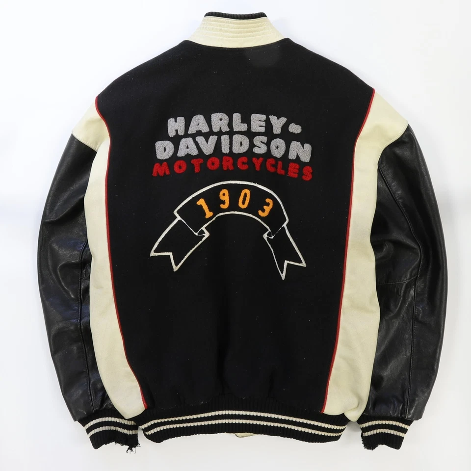 Chaqueta Universitaria Harley Davidson Motocicleta 50 Años Cuero Lana Talla XL De Colección Foto 2 de 4