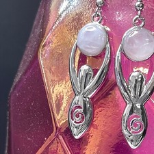 Goddess Sisters Silver Earrings Rose Quartz Wicca Pagan Symbol Gift