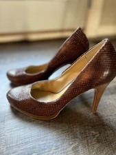 NINE WEST NWRocha Brown womens Snake Print Platform Heel Pump Sz 8 1/2
