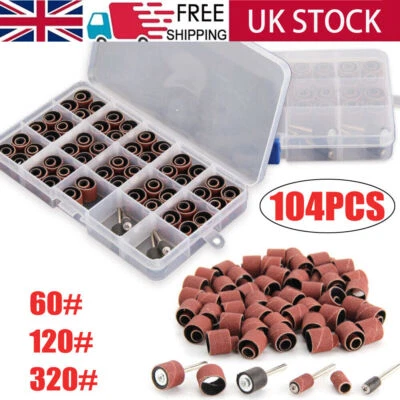 104pcs Sanding Bands Drum Sleeve Rotary Tool Kit for Dremel Accessories Mandrels