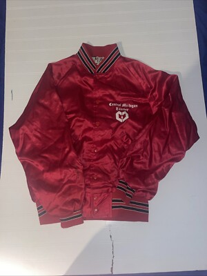 Pla-Jac By Dunbrooke Satin Red Jacket  Vintage 80s Central Michigan Lumber
