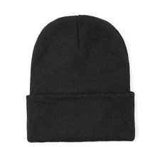 Beanie Hat Unisex Warm Winter Clean Black Color 100 Acrylic OSFM Stretch
